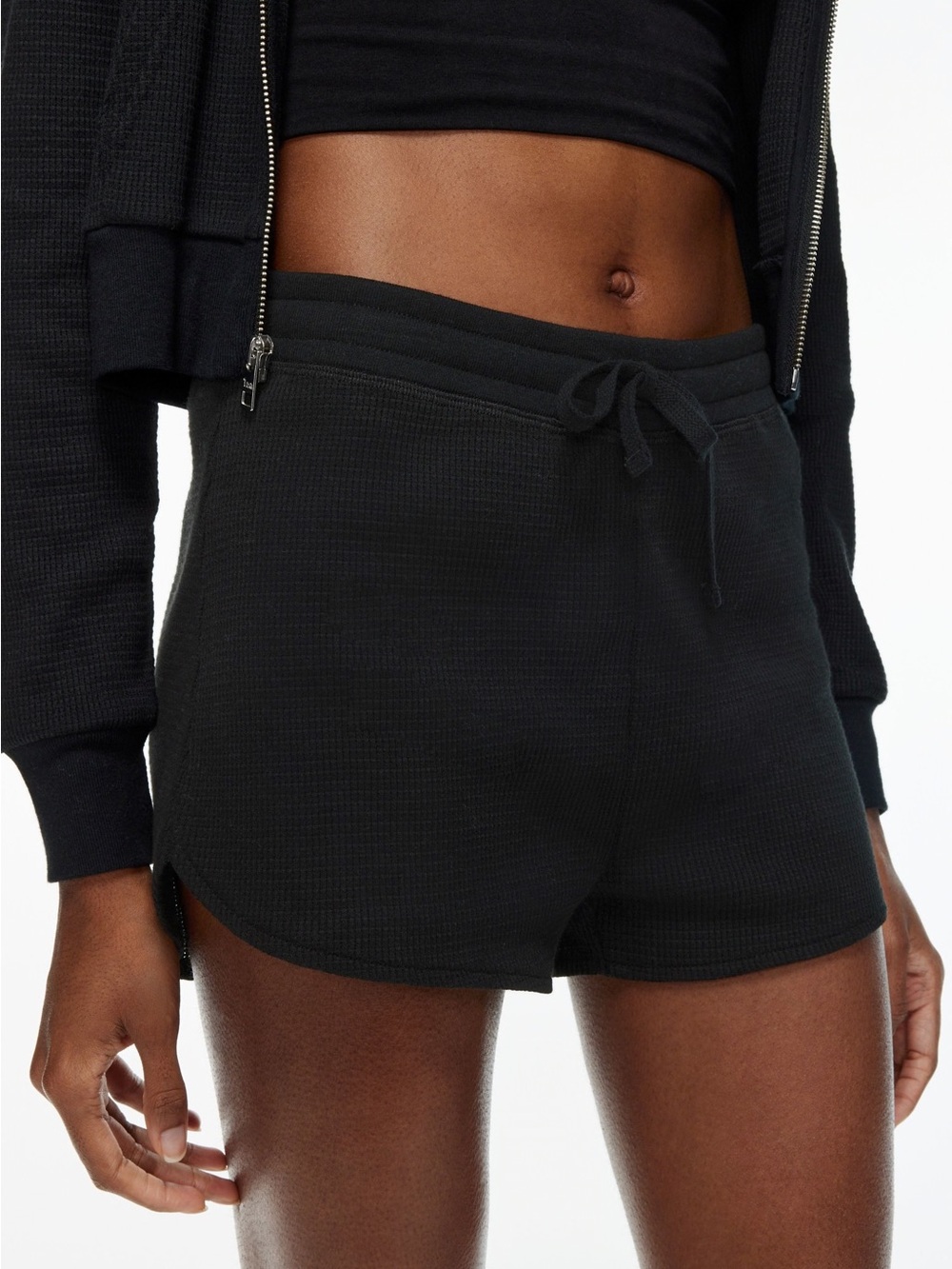 TNA Black Waffle-Knit Drawstring Athletic Shorts